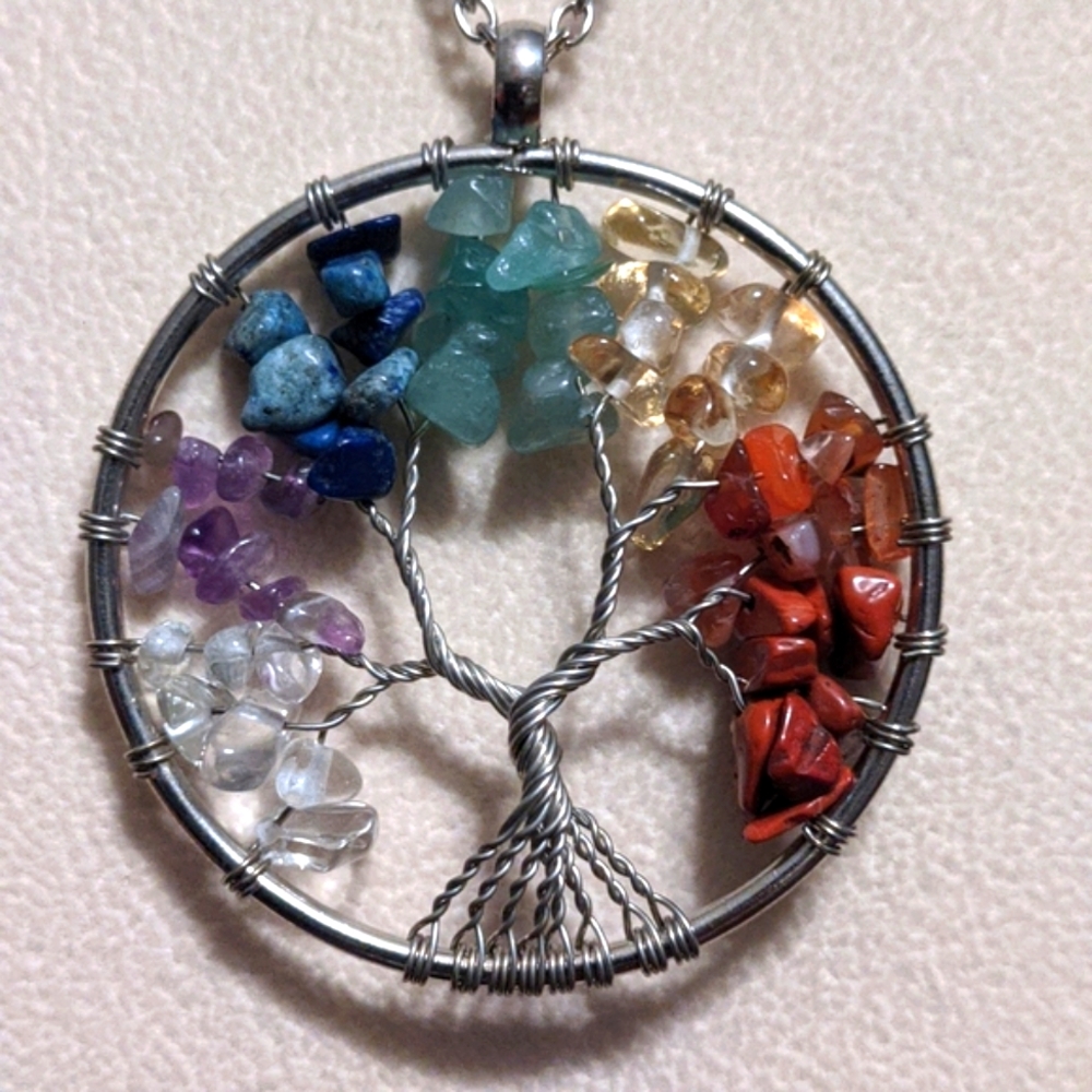 Necklace Tree of Life Beaded Leaves Silver Branches Medium NWOT - Picture 3 of 6